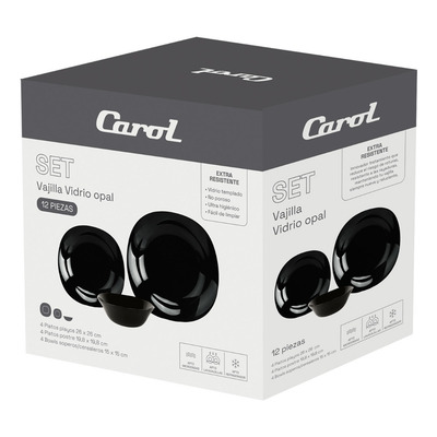 SET VAJILLA OPAL CUADRADA NEGRA 12pcs