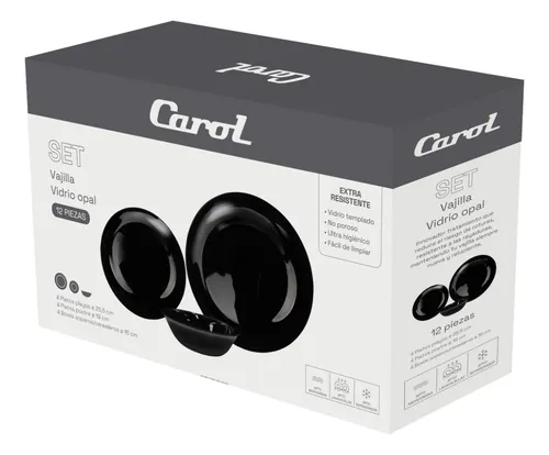 SET DE VAJILLA OPAL REDONDA NEGRA 12pcs